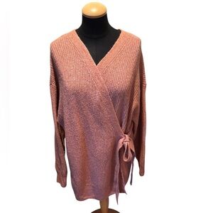 Maternity Isabel by Ingrid & Isabel Cardigan Pink Tie-Front Knit Cotton Size XXL